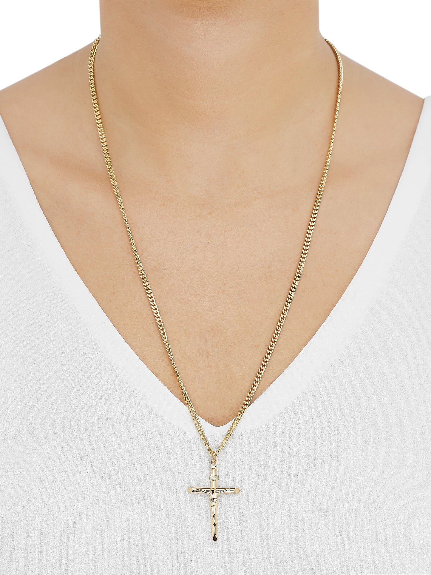 Gold Filled Crucifix Cross on Stainless Steel Necklace,24"