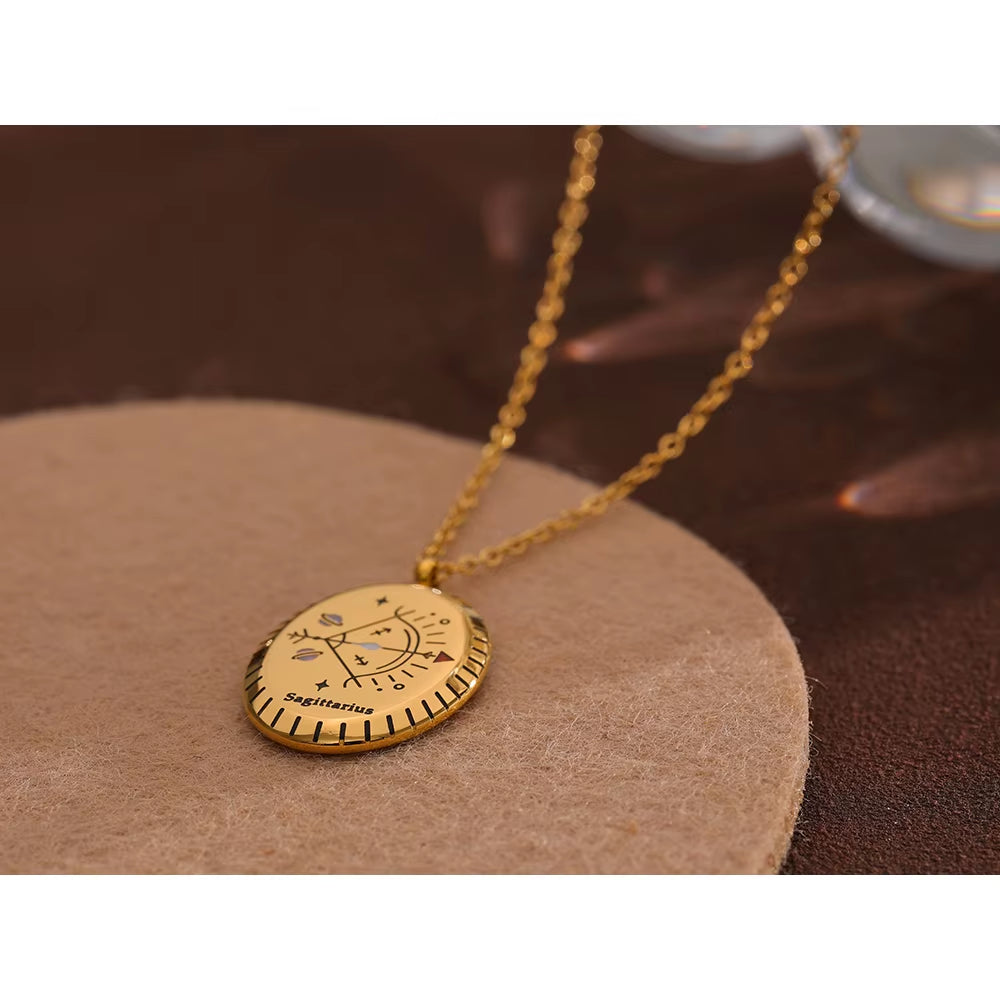 316 Stainless Steel Zodiac Constellation Drop Pendant Necklace - Waterproof Golden Jewelry, 18K Metal Collar Necklace Gift