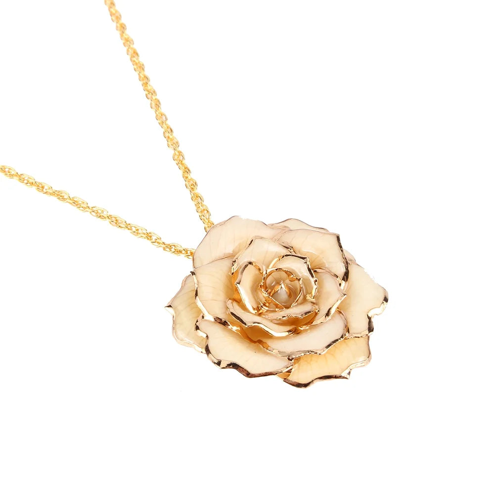 Rose Flower Necklace for Mom Friend 30Mm Golden Necklace Chain with 24K Gold Dipped Real Rose Pendant Gift for Women Mom Birthday Wedding Holiday Gift with Jewelry Box