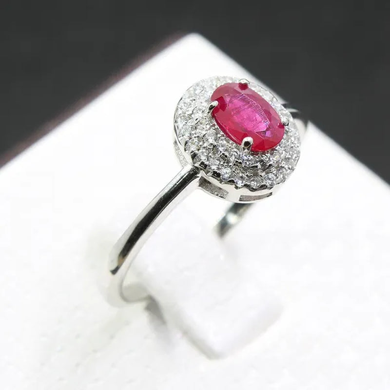 0.5 Ct Natural Ruby Engagement Ring for Woman 4 Mm*6 Mm SI Grade Ruby Silver Ring Solid 925 Sterling Silver Ruby Wedding Jewelry
