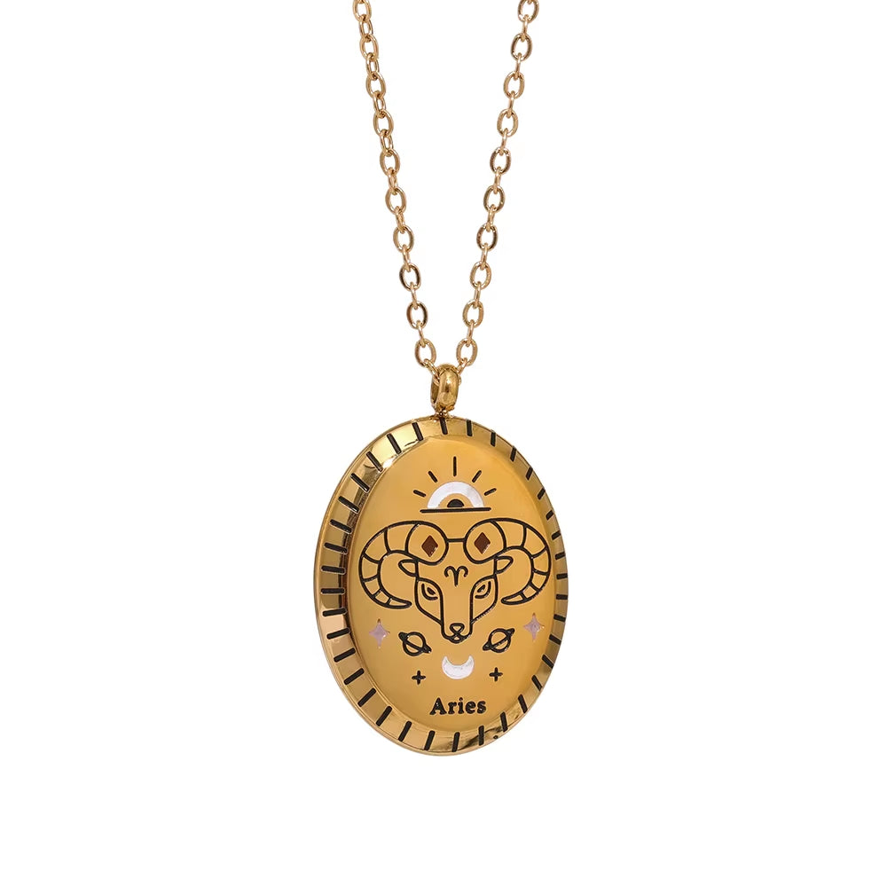 316 Stainless Steel Zodiac Constellation Drop Pendant Necklace - Waterproof Golden Jewelry, 18K Metal Collar Necklace Gift