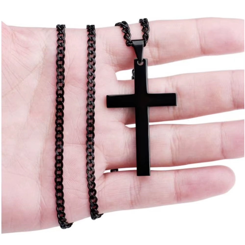 Men'S Stainless Steel Cross Pendant Necklace Plated Gold Silver Black Prayer Choker Custom OEM Jewelry Gift Engagement Christian