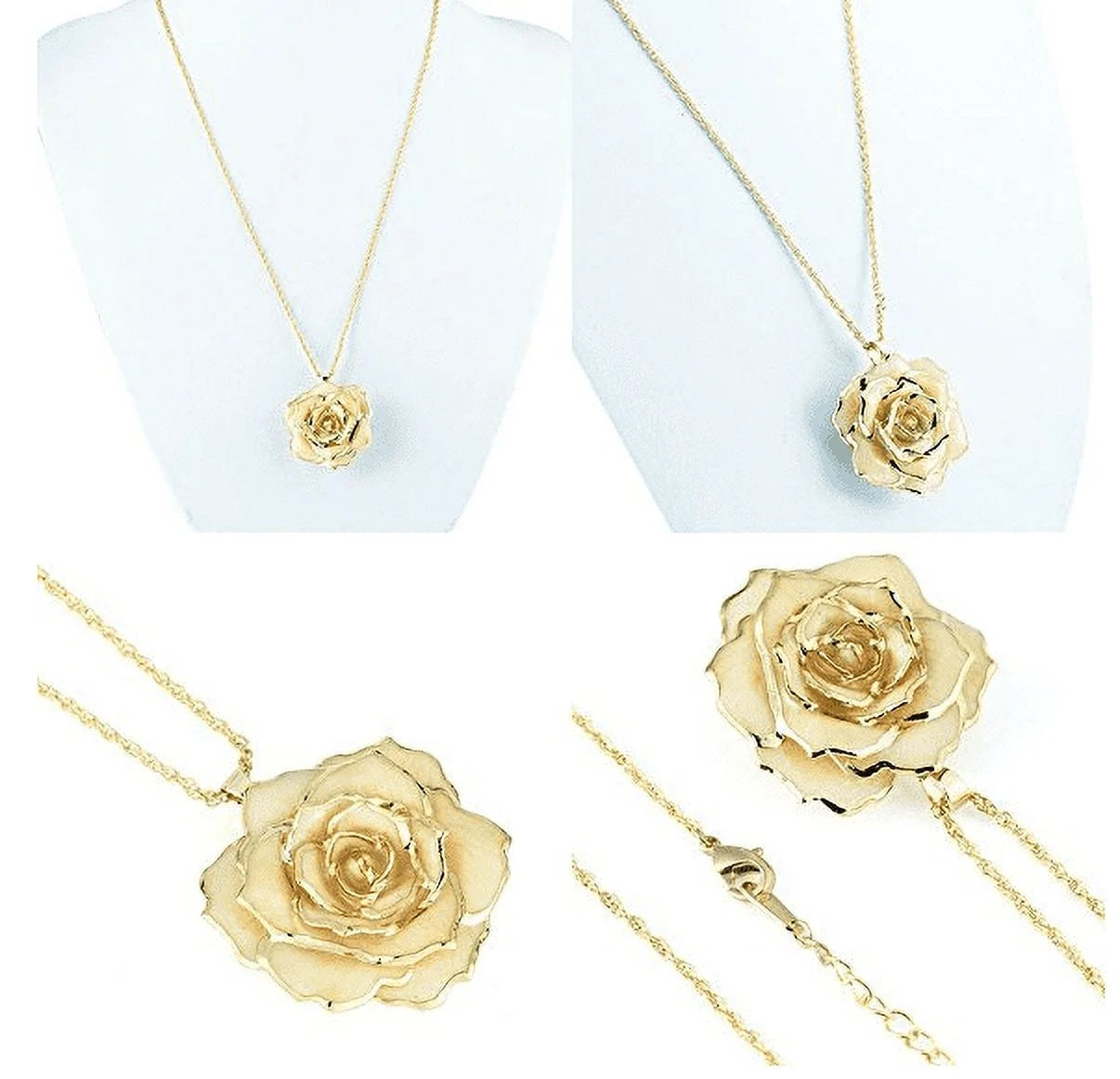 Rose Flower Necklace for Mom Friend 30Mm Golden Necklace Chain with 24K Gold Dipped Real Rose Pendant Gift for Women Mom Birthday Wedding Holiday Gift with Jewelry Box