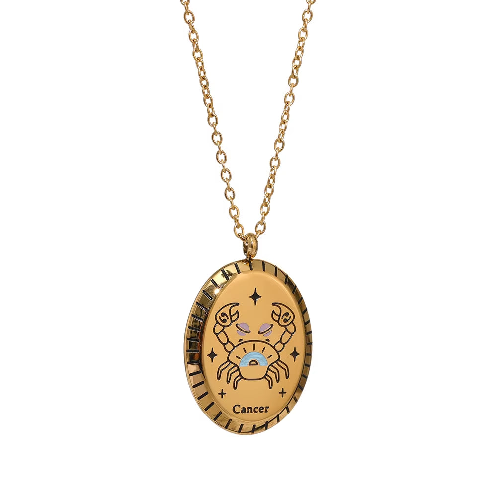316 Stainless Steel Zodiac Constellation Drop Pendant Necklace - Waterproof Golden Jewelry, 18K Metal Collar Necklace Gift