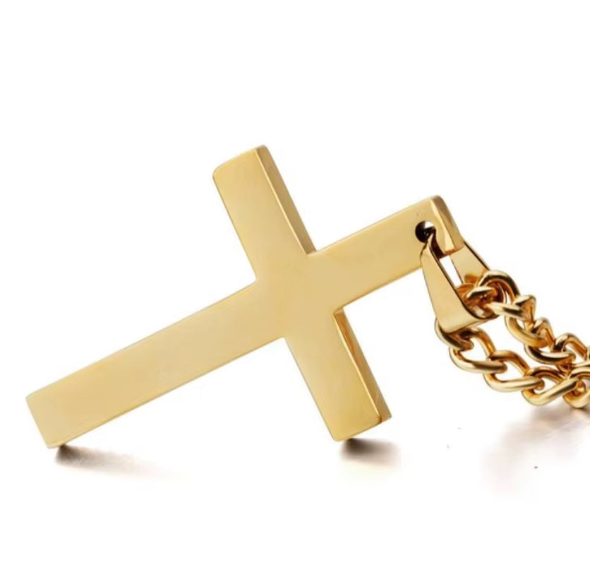 Men'S Stainless Steel Cross Pendant Necklace Plated Gold Silver Black Prayer Choker Custom OEM Jewelry Gift Engagement Christian