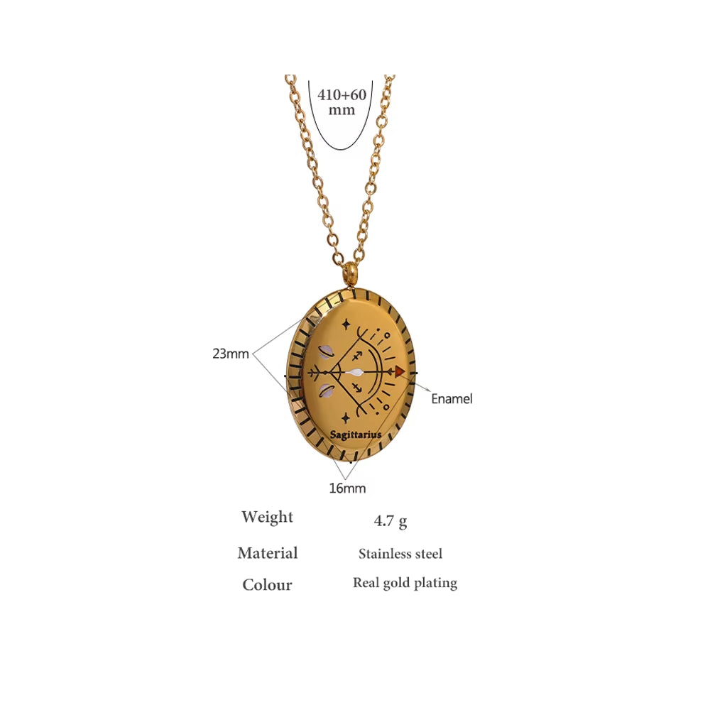 316 Stainless Steel Zodiac Constellation Drop Pendant Necklace - Waterproof Golden Jewelry, 18K Metal Collar Necklace Gift