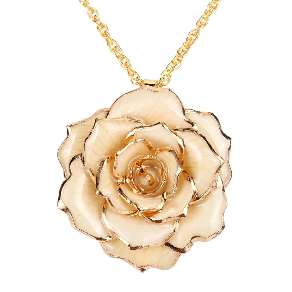 Rose Flower Necklace for Mom Friend 30Mm Golden Necklace Chain with 24K Gold Dipped Real Rose Pendant Gift for Women Mom Birthday Wedding Holiday Gift with Jewelry Box