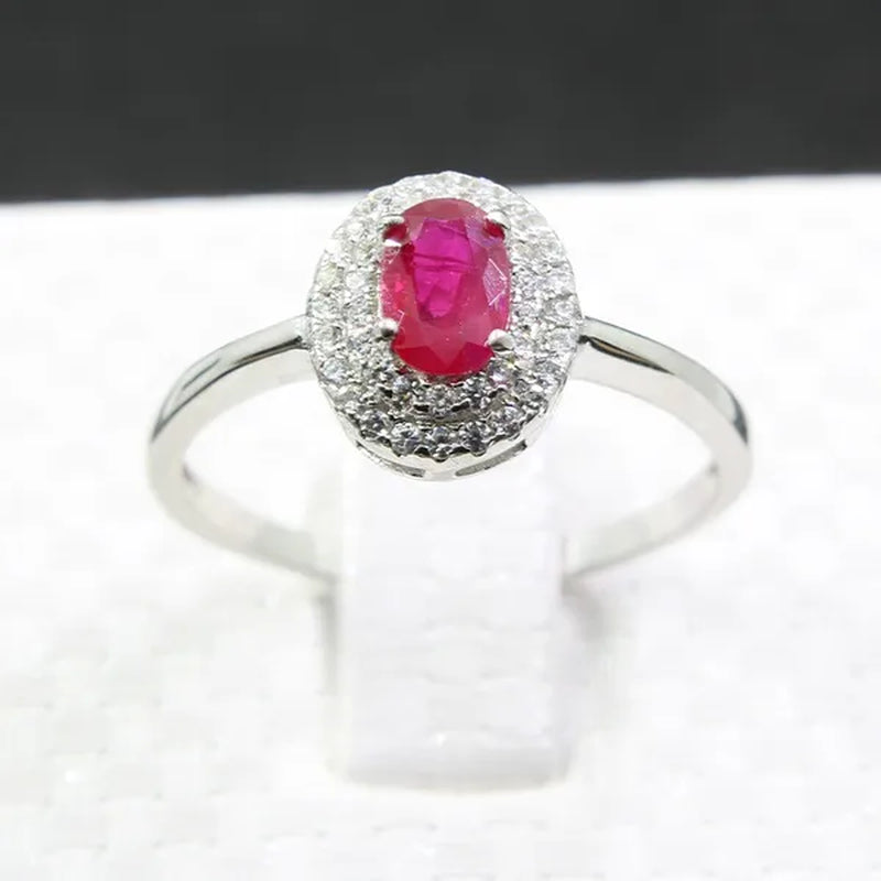 0.5 Ct Natural Ruby Engagement Ring for Woman 4 Mm*6 Mm SI Grade Ruby Silver Ring Solid 925 Sterling Silver Ruby Wedding Jewelry