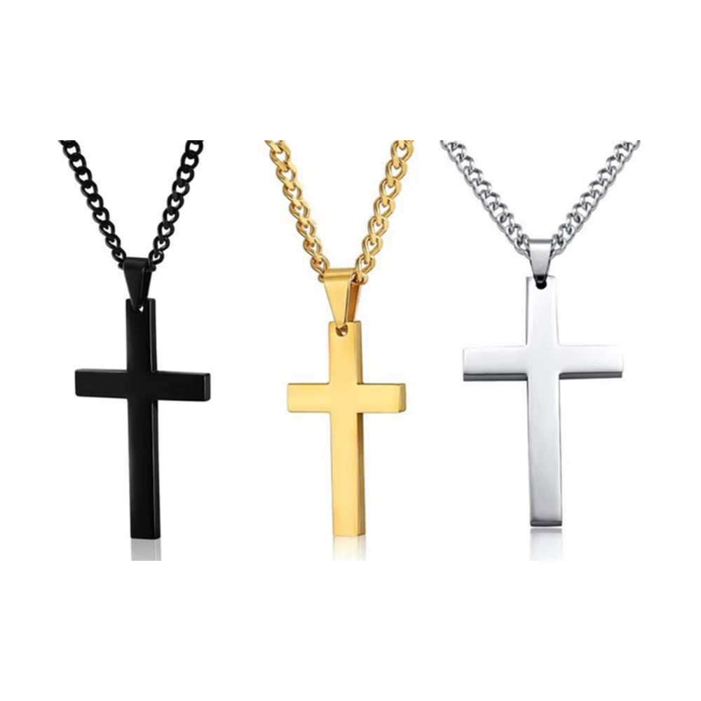 Men'S Stainless Steel Cross Pendant Necklace Plated Gold Silver Black Prayer Choker Custom OEM Jewelry Gift Engagement Christian