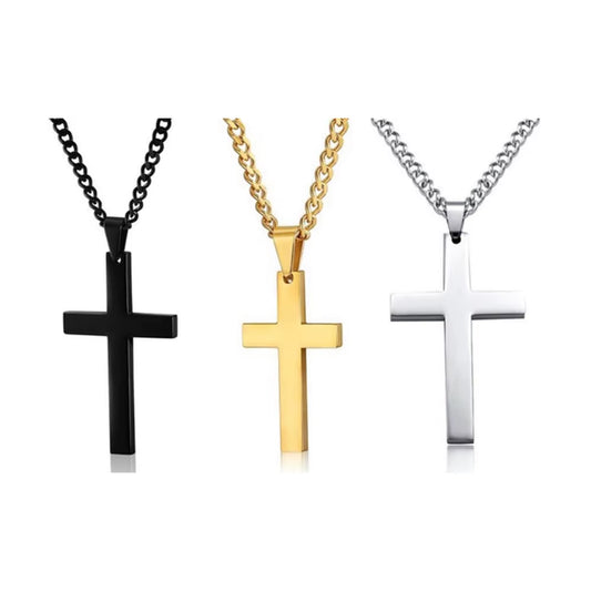 Men'S Stainless Steel Cross Pendant Necklace Plated Gold Silver Black Prayer Choker Custom OEM Jewelry Gift Engagement Christian