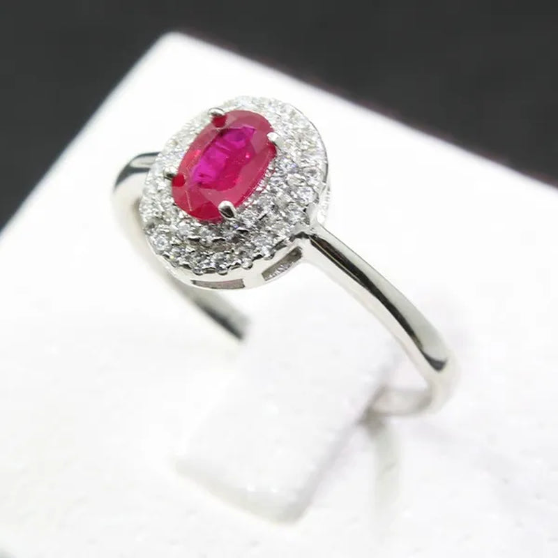 0.5 Ct Natural Ruby Engagement Ring for Woman 4 Mm*6 Mm SI Grade Ruby Silver Ring Solid 925 Sterling Silver Ruby Wedding Jewelry
