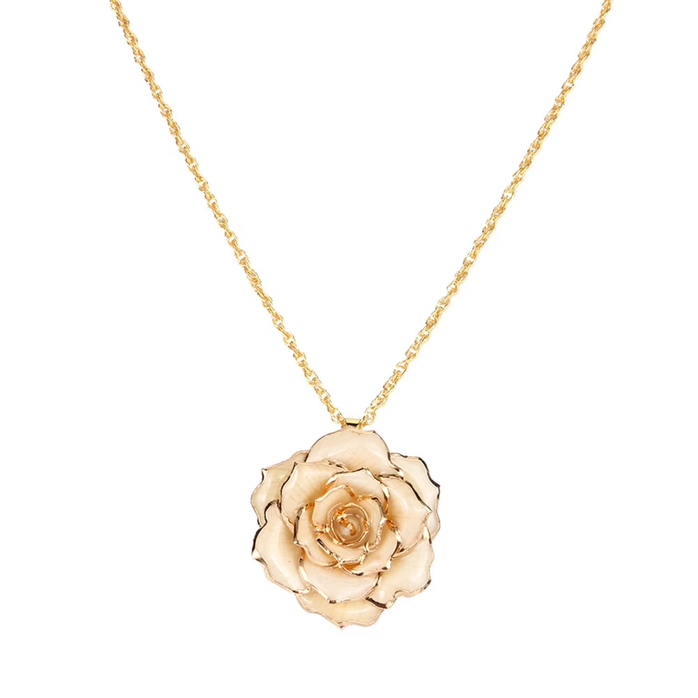 Rose Flower Necklace for Mom Friend 30Mm Golden Necklace Chain with 24K Gold Dipped Real Rose Pendant Gift for Women Mom Birthday Wedding Holiday Gift with Jewelry Box