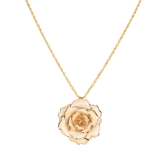 Rose Flower Necklace for Mom Friend 30Mm Golden Necklace Chain with 24K Gold Dipped Real Rose Pendant Gift for Women Mom Birthday Wedding Holiday Gift with Jewelry Box