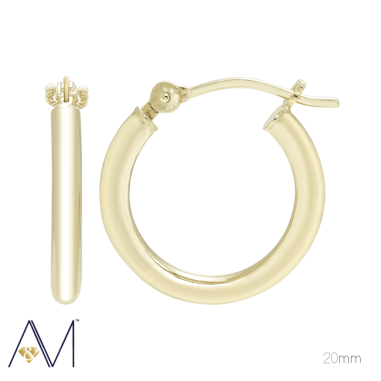 14K Yellow Gold 2Mm Hoop Earrings, 12Mm–30Mm, Adult Unisex Jewelry