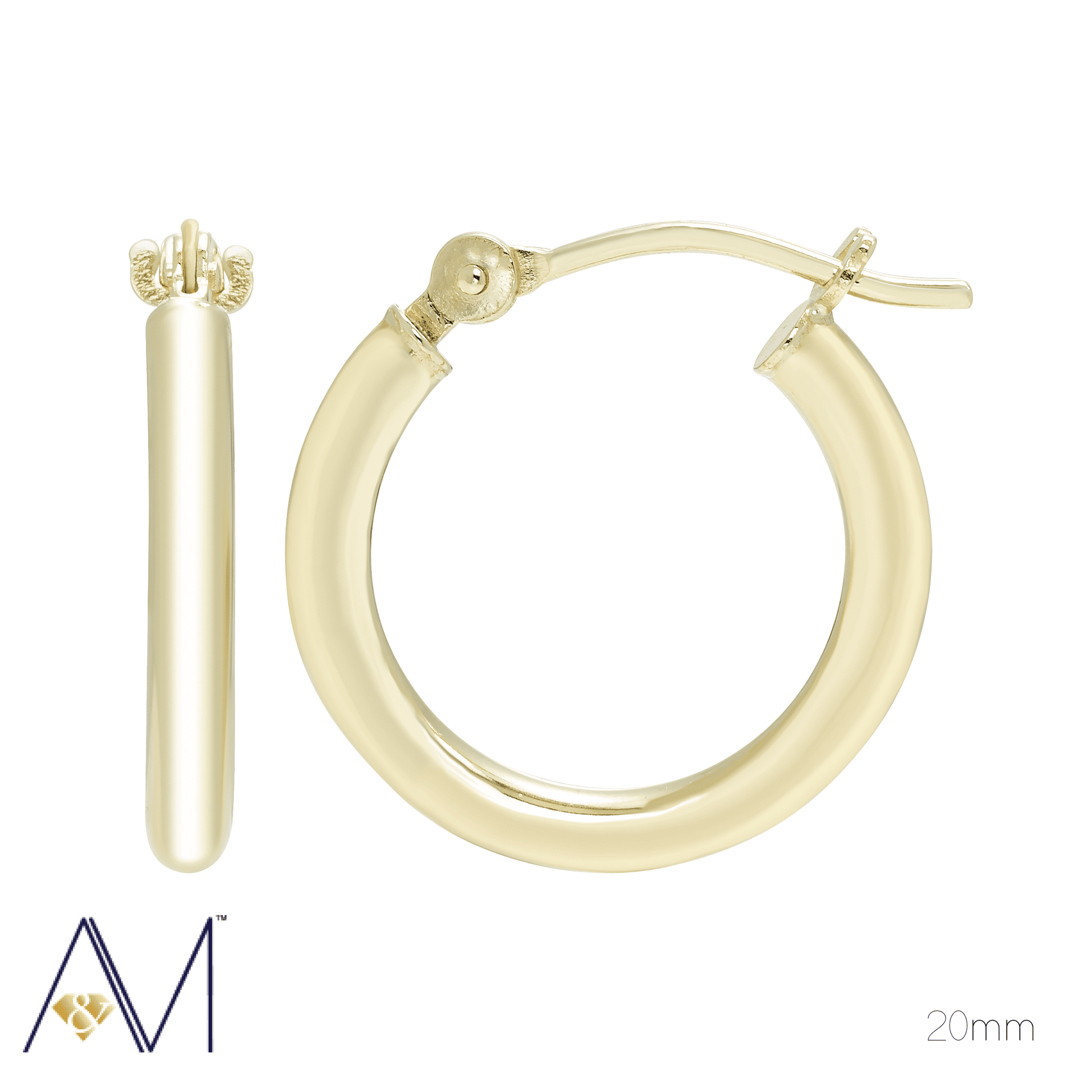 14K Yellow Gold 2Mm Hoop Earrings, 12Mm–30Mm, Adult Unisex Jewelry