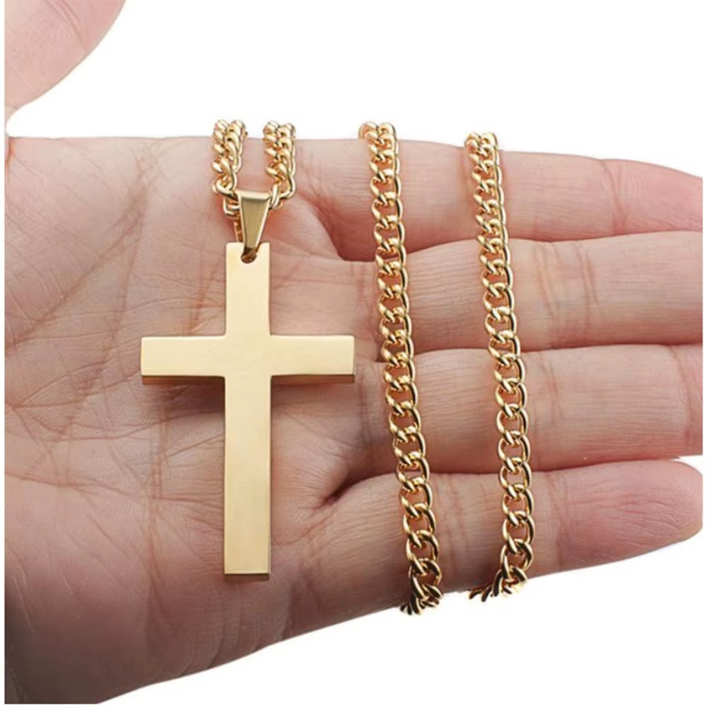 Men'S Stainless Steel Cross Pendant Necklace Plated Gold Silver Black Prayer Choker Custom OEM Jewelry Gift Engagement Christian