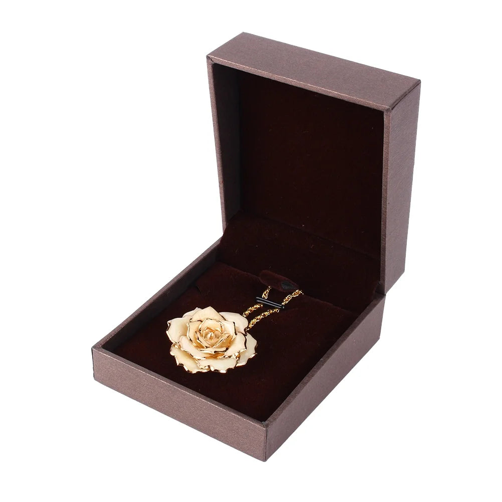 Rose Flower Necklace for Mom Friend 30Mm Golden Necklace Chain with 24K Gold Dipped Real Rose Pendant Gift for Women Mom Birthday Wedding Holiday Gift with Jewelry Box