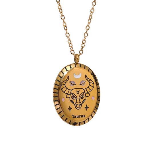 316 Stainless Steel Zodiac Constellation Drop Pendant Necklace - Waterproof Golden Jewelry, 18K Metal Collar Necklace Gift