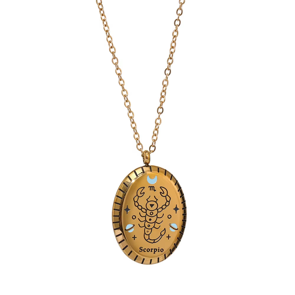 316 Stainless Steel Zodiac Constellation Drop Pendant Necklace - Waterproof Golden Jewelry, 18K Metal Collar Necklace Gift