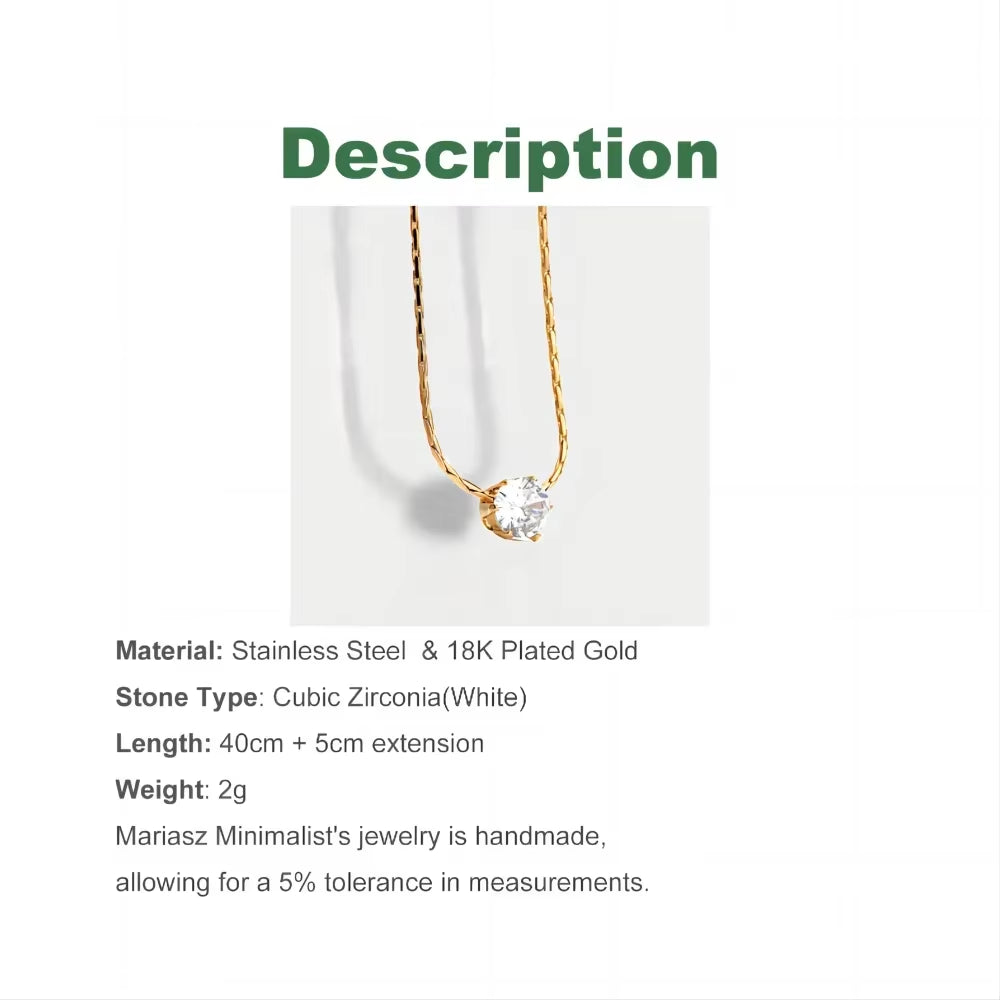 Mariasz Minimalist Gold Color Stainless Steel Heart Dainty Classic Zircon Charm anti Tarnish Chain Necklace for Women Jewelry