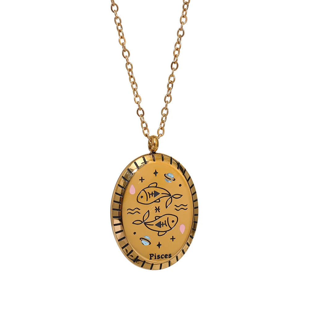 316 Stainless Steel Zodiac Constellation Drop Pendant Necklace - Waterproof Golden Jewelry, 18K Metal Collar Necklace Gift