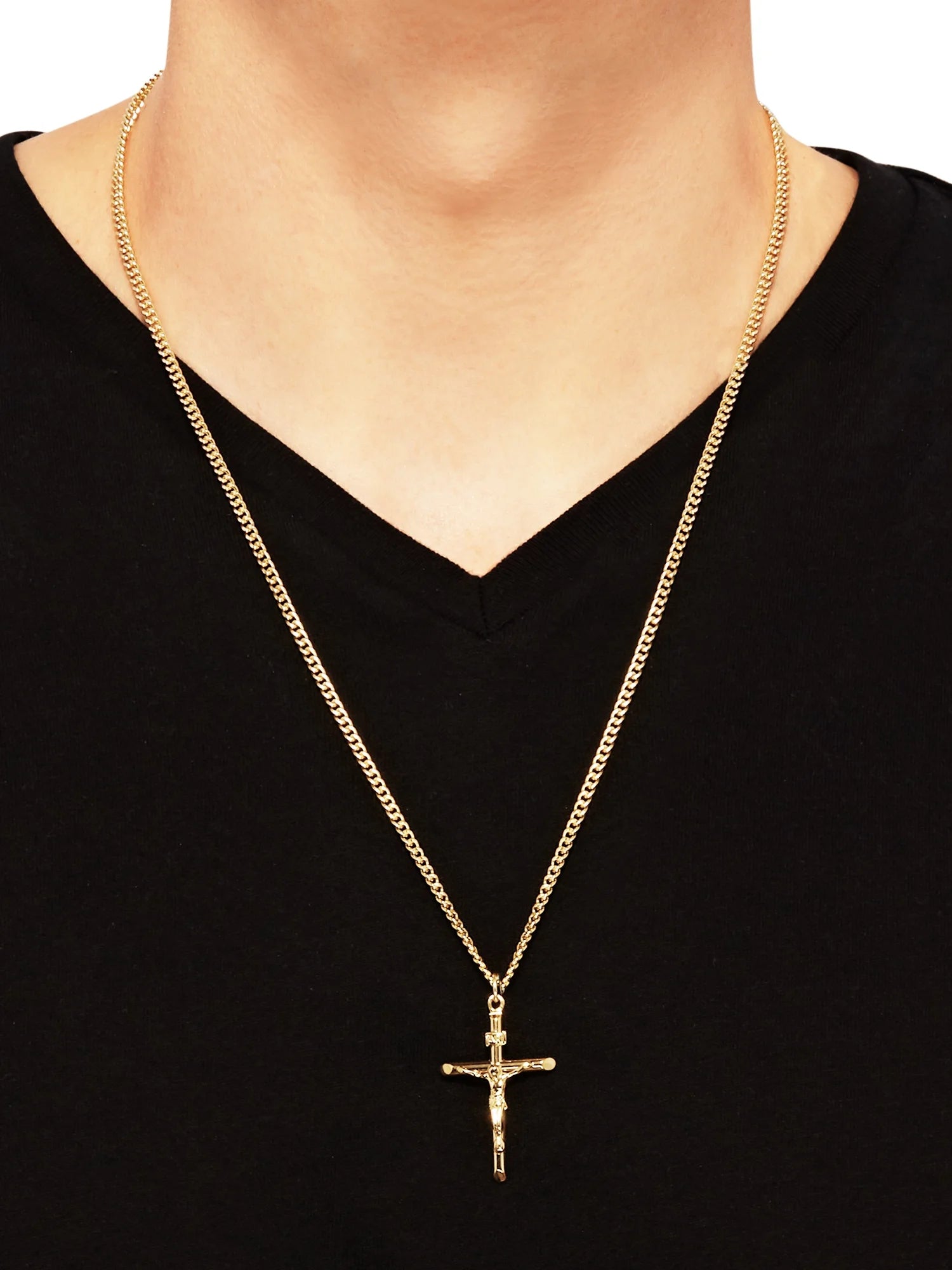 Gold Filled Crucifix Cross on Stainless Steel Necklace,24"