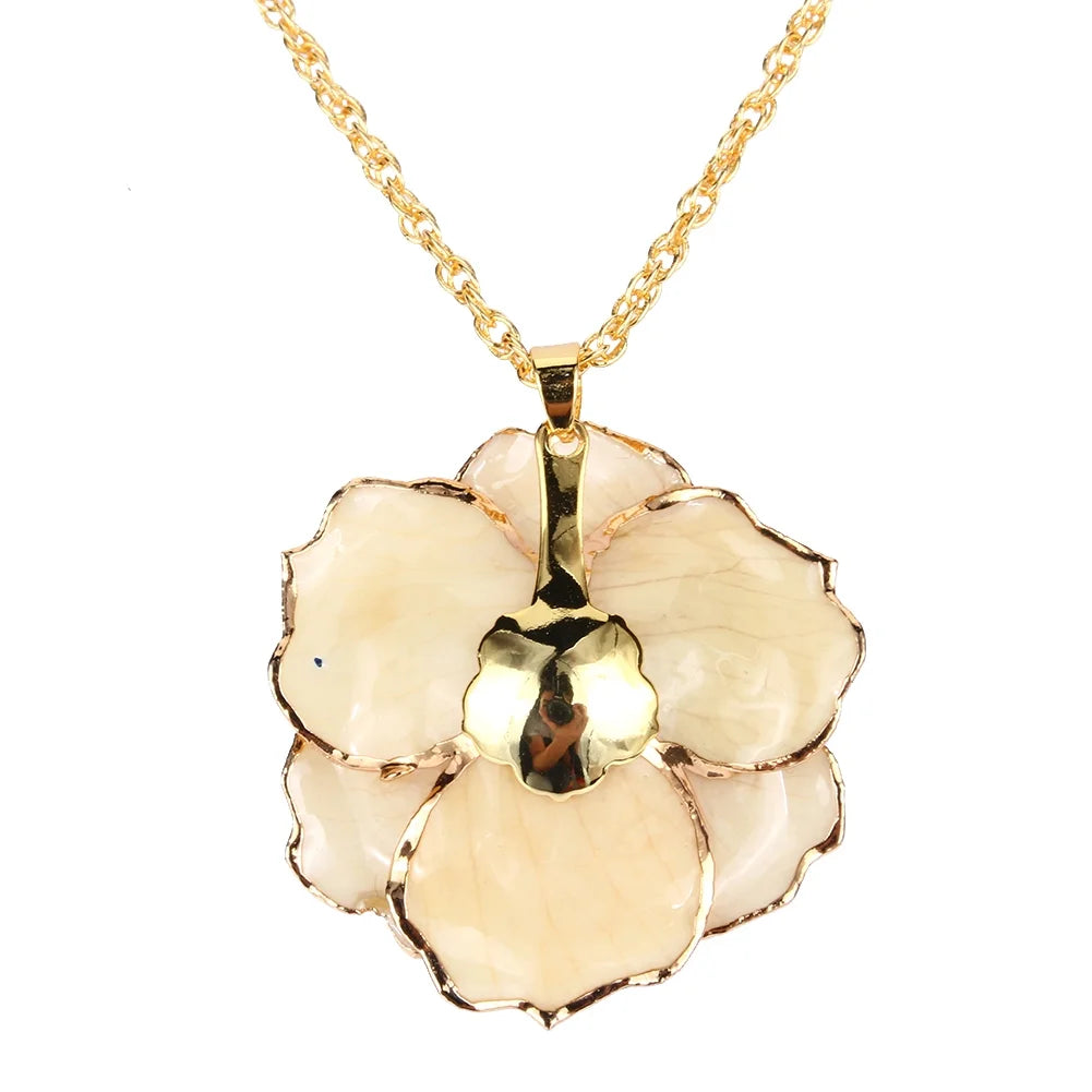 Rose Flower Necklace for Mom Friend 30Mm Golden Necklace Chain with 24K Gold Dipped Real Rose Pendant Gift for Women Mom Birthday Wedding Holiday Gift with Jewelry Box