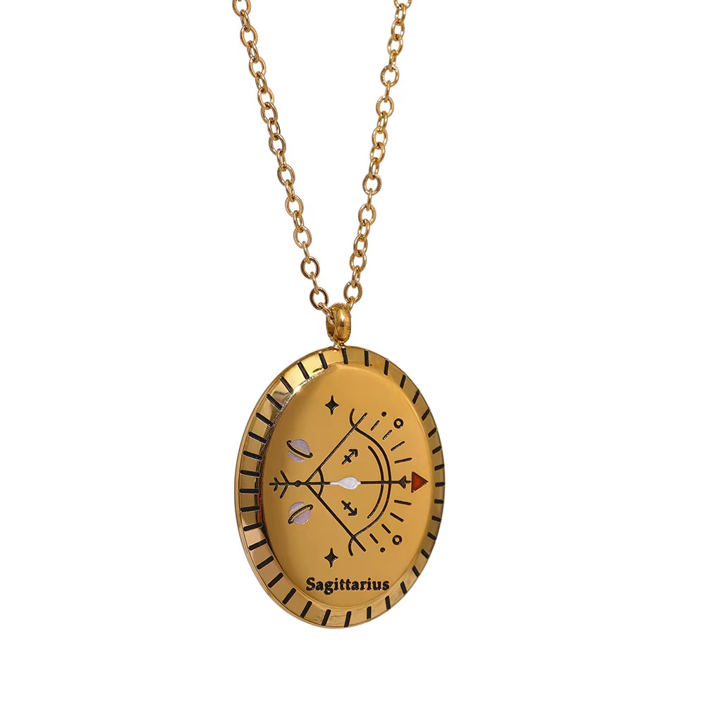 316 Stainless Steel Zodiac Constellation Drop Pendant Necklace - Waterproof Golden Jewelry, 18K Metal Collar Necklace Gift