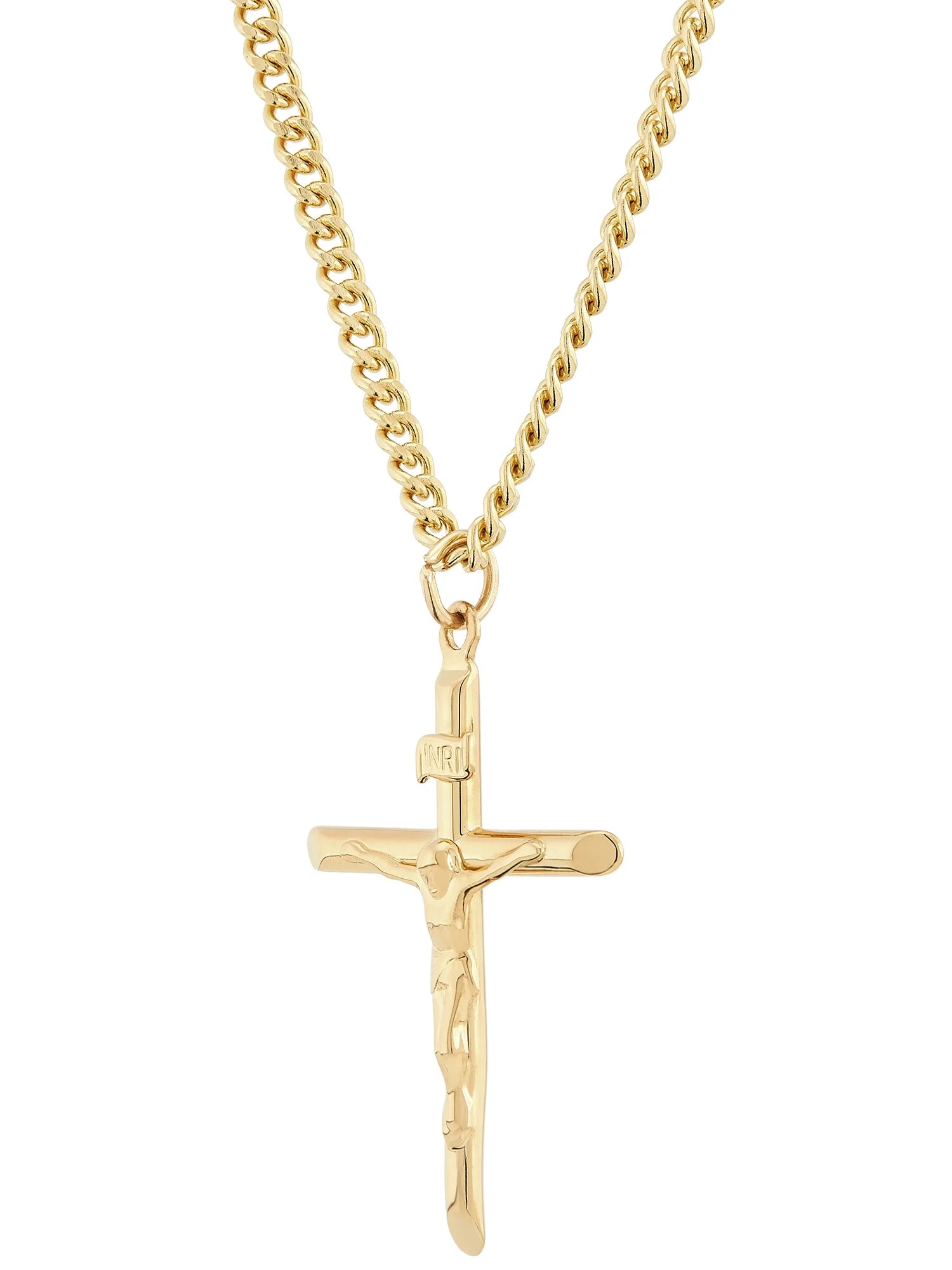 Gold Filled Crucifix Cross on Stainless Steel Necklace,24"